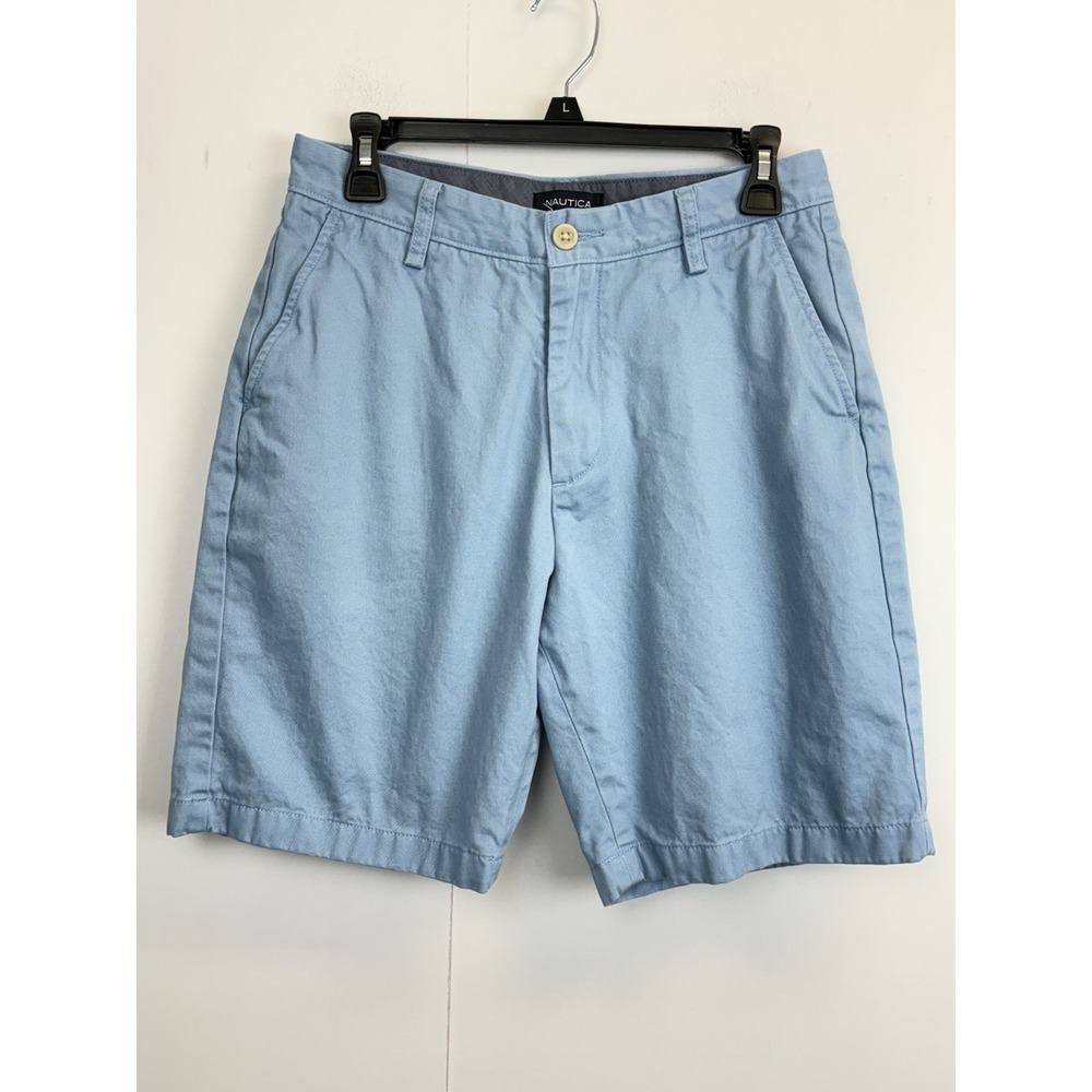 Nautica Mens Shorts Size 30 Blue Deck Short Flat Front Cotton Casual Bermuda‎ 9"